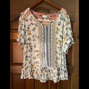 Lucky Brand viscose floral short sleeve blouse size 2X
